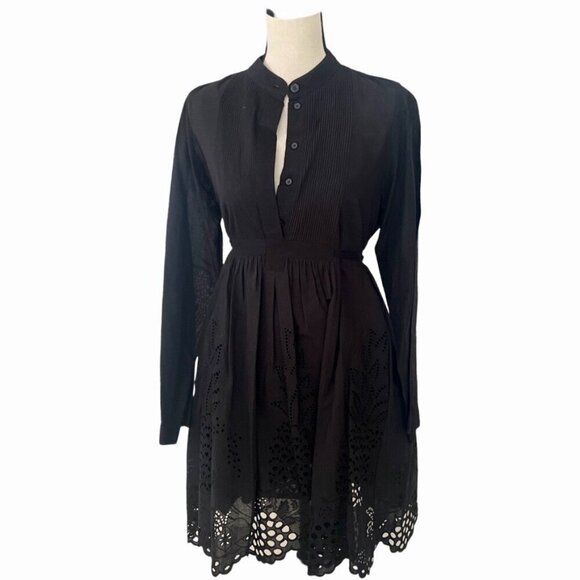 Chloe black strawberry eyelet long sleeve dress size 36